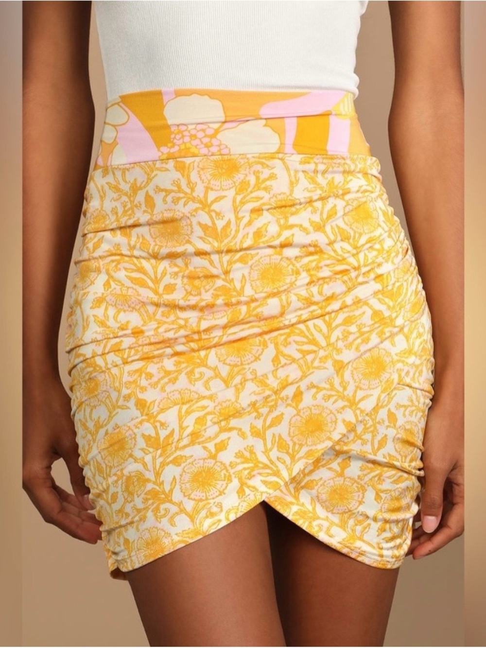 Free People Floral Skirt Sz S Yellow Retro Resort She’s Something Else Pull On